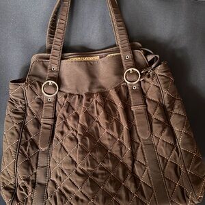 Elegant Vera Bradley Espresso Brown Quilted Tote Bag large size